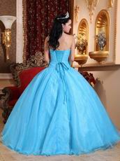 Strapless Aqua Blue Organza Skirt Quinceanera Dress Cheap