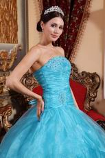 Cheap Aqua Blue Organza 2014 Prom Quinceanera Gown