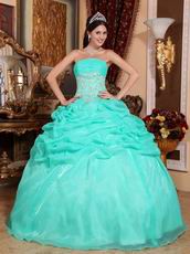 Aqua Floor Length Puffy Skirt Designer Quinceanera Dress