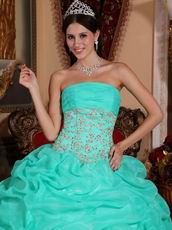 Aqua Floor Length Puffy Skirt Designer Quinceanera Dress