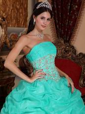 Aqua Floor Length Puffy Skirt Designer Quinceanera Dress