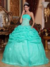 Aqua Floor Length Puffy Skirt Designer Quinceanera Dress