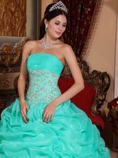 Aqua Floor Length Puffy Skirt Designer Quinceanera Dress