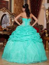 Aqua Floor Length Puffy Skirt Designer Quinceanera Dress