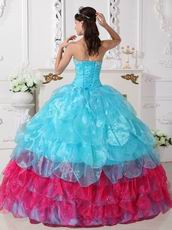 Aqua Blue and Deep Pink Cascade Skirt Quinceanera Dress