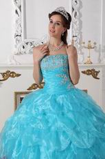 Aqua Blue and Deep Pink Cascade Skirt Quinceanera Dress