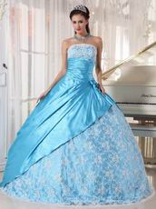 Bright Sky Blue Strapless Lace Quinceanera Dress