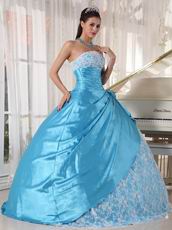 Bright Sky Blue Strapless Lace Quinceanera Dress