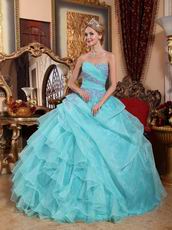 Ruffle Skirt Sweetheart Quinceanera Gown Dress Aqua Blue