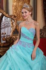 Ruffle Skirt Sweetheart Quinceanera Gown Dress Aqua Blue