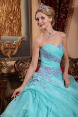 Ruffle Skirt Sweetheart Quinceanera Gown Dress Aqua Blue