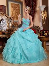 Ruffle Skirt Sweetheart Quinceanera Gown Dress Aqua Blue