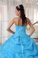 Floor Length Designer Aqua Blue Girls Quinceanera Party Dress