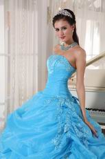 Floor Length Designer Aqua Blue Girls Quinceanera Party Dress
