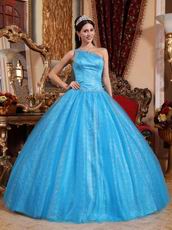 Single Shoulder Dodger Blue Tulle Military Quinceanera Dress