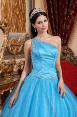 Single Shoulder Dodger Blue Tulle Military Quinceanera Dress