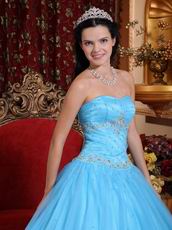 Strapless Aqua Blue Quinceanera Themes Dress Under 200 Dollars