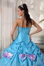 Sky Blue Sweetheart Quinceanera Dress With Printed Bowknot