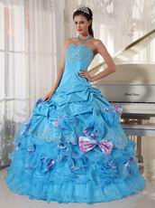 Sky Blue Sweetheart Quinceanera Dress With Printed Bowknot