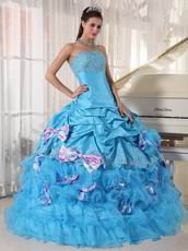 Sky Blue Sweetheart Quinceanera Dress With Printed Bowknot