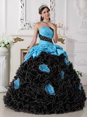 Aqua Taffeta Ruffled Black Skirt Cheap Quinceanera Dress