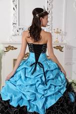 Aqua Taffeta Ruffled Black Skirt Cheap Quinceanera Dress