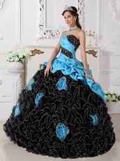 Aqua Taffeta Ruffled Black Skirt Cheap Quinceanera Dress