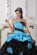 Aqua Taffeta Ruffled Black Skirt Cheap Quinceanera Dress