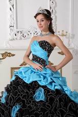 Aqua Taffeta Ruffled Black Skirt Cheap Quinceanera Dress