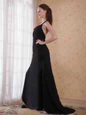 New Arrival Halter Deep V-neck Side Split Black Prom Dress Back Cut Out