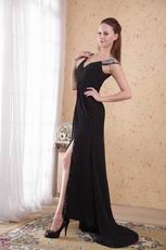 Black V-neck Women In Sexy Prom Party Dress With Side Split