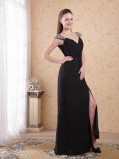 Black V-neck Women In Sexy Prom Party Dress With Side Split