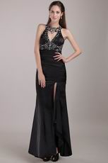 Black Column Rhinestones Backless Prom Dress With Side Split