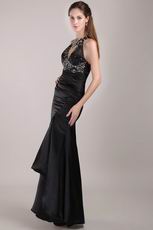 Black Column Rhinestones Backless Prom Dress With Side Split