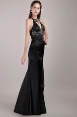 Black Column Rhinestones Backless Prom Dress With Side Split