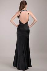 Black Column Rhinestones Backless Prom Dress With Side Split