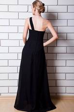 One Shoulder Sweetheart A-line Black Chiffon Celebrity Dress Cheap