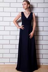 Decent V-neck Navy Blue Chiffon Skirt Formal Ocassion Dress