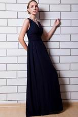 Decent V-neck Navy Blue Chiffon Skirt Formal Ocassion Dress