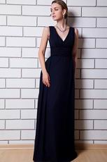 Decent V-neck Navy Blue Chiffon Skirt Formal Ocassion Dress