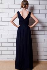 Decent V-neck Navy Blue Chiffon Skirt Formal Ocassion Dress