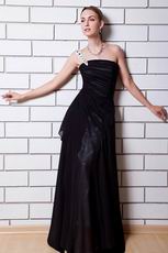 One Shoulder Beaded Strap Black Chiffon Evening Dress