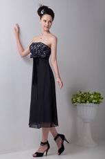 Custom Black Chiffon Tea Length Evening Dress With Lace