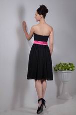 Black Short Chiffon Fall Bridesmaid Dress With Pink Sash