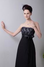 Custom Black Tea Length Bridesmaid Dress With Lace