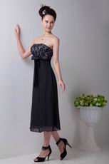Custom Black Tea Length Bridesmaid Dress With Lace