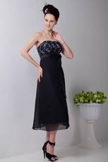 Custom Black Tea Length Bridesmaid Dress With Lace