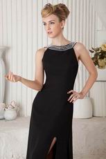 Modest Scoop Pearl Neck Black Juniors Evening Dress