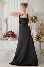 Straps Square Floor Length Black Pageant Evening Dress