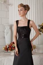 Straps Square Floor Length Black Pageant Evening Dress